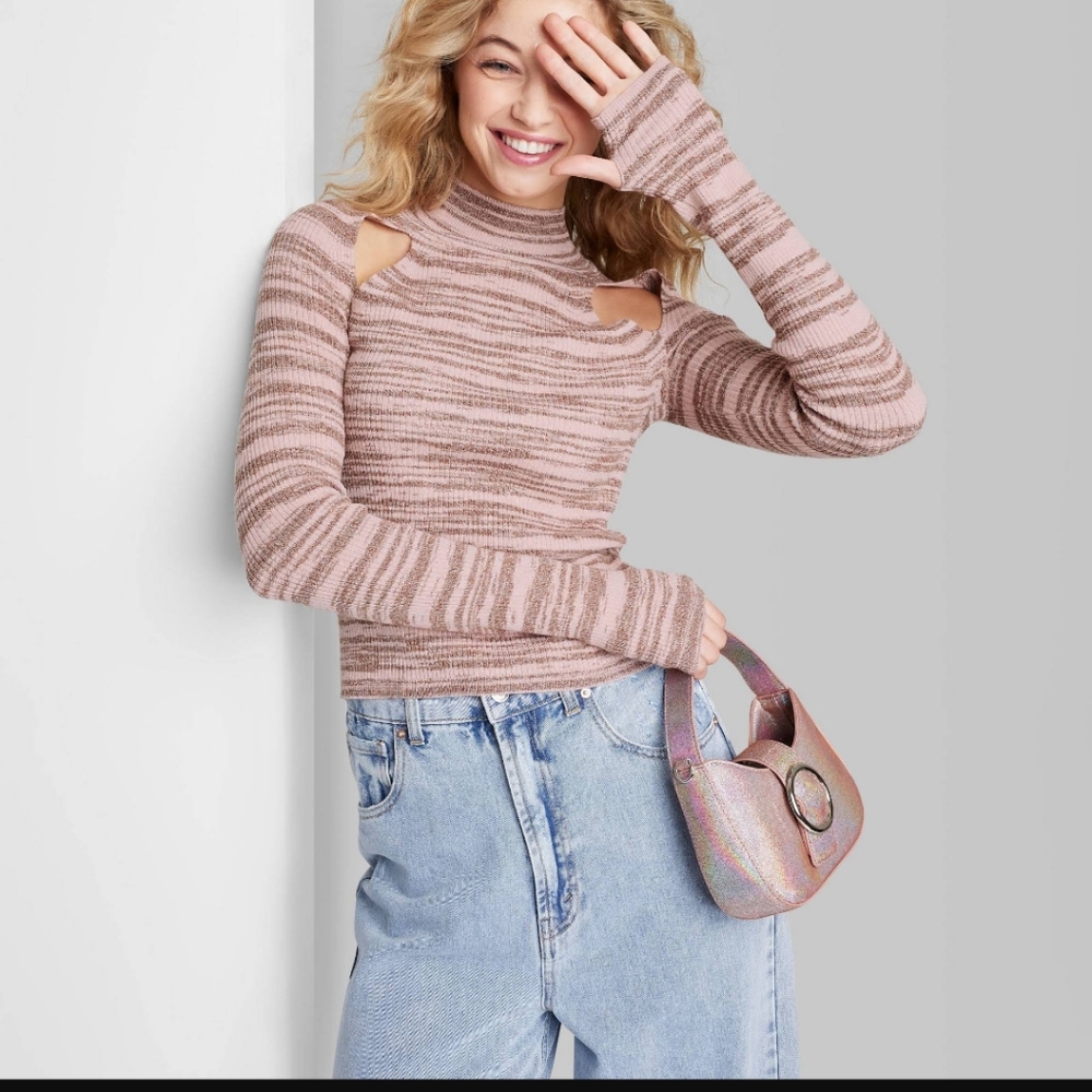 Cut-out Turtleneck Sweater Long Sleeved Cotton Wild Fable WOMENS